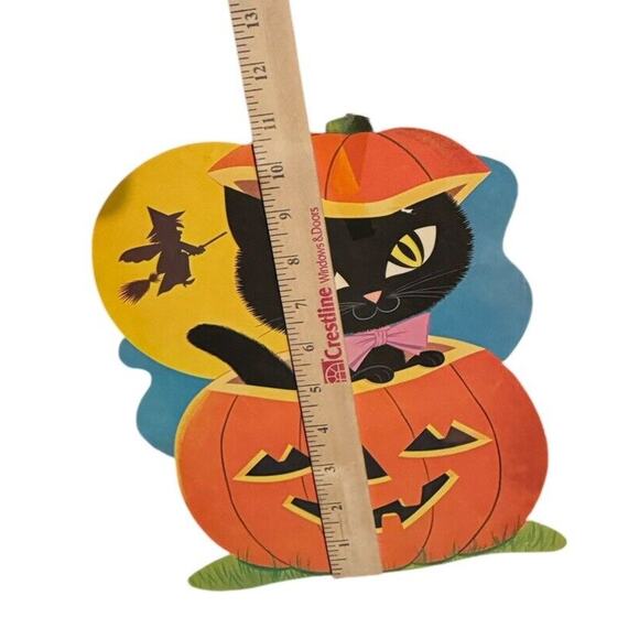 Black Cat Halloween Die Cuts (3) VTG Cardboard Wall Hanging Witch Moon READ NOTE - Picture 8 of 9